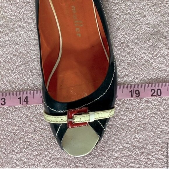 Hettye Mueller Vintage Black Patent Leather Peep Toe Flats With Buckle 36.5 - Picture 15 of 16